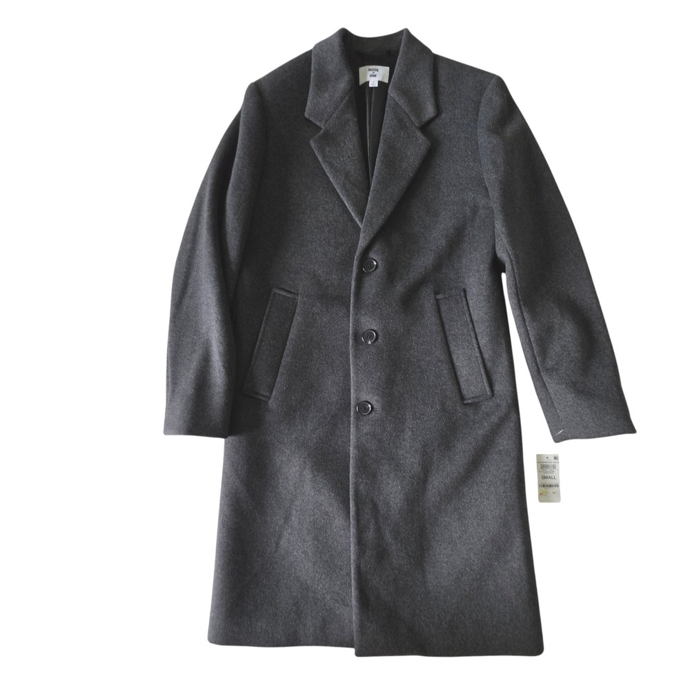 Mode of One Women Overcoat Charcoal Gray Wool Blend Long Coat Jacket Small